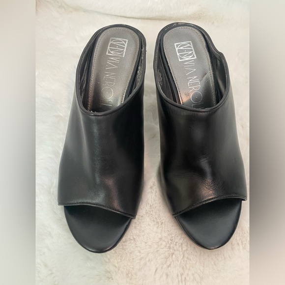 Black Open Toe Leather Via Neroli Mules, Size 6.5 - Picture 4 of 8
